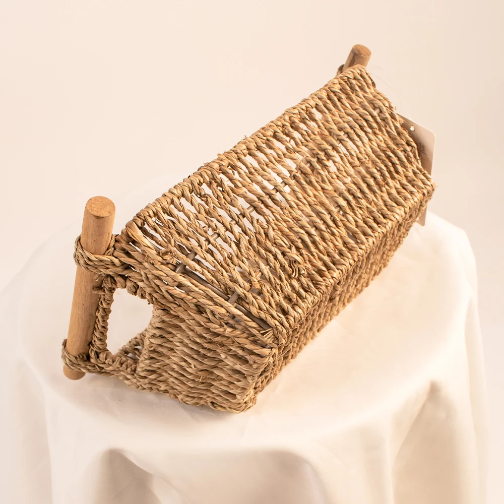 Set 2 Cestini Portaoggetti In Giacinto D'Acqua Naturale Con Coperchio | Rettangolari In Vimini Per Organizzazione Casa | L: 32,5x28x11 Cm, S: 28x23x7,5 Cm - 2