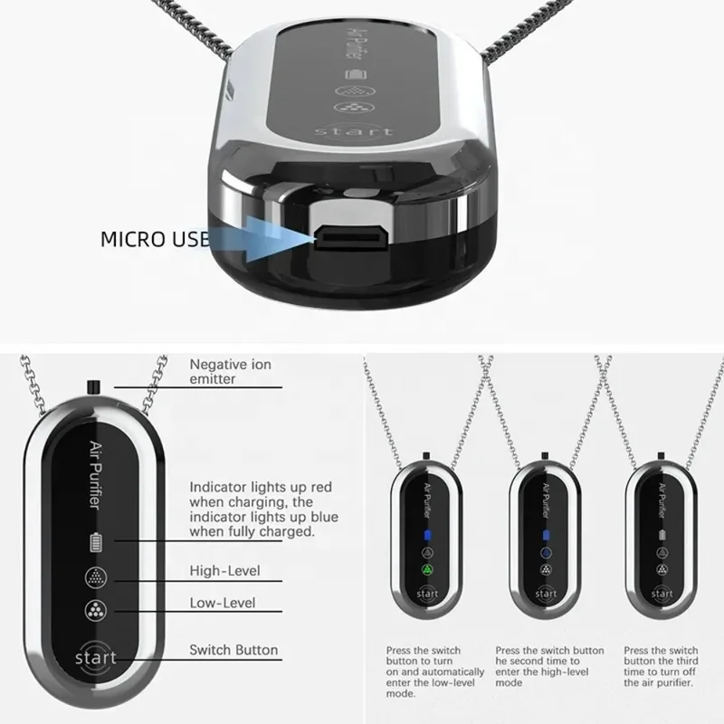 2-in-1 パーソナル空気清浄機ネックレス ミニイオナイザー 空気清浄機 USB充電 防塵・防煙・ほこり除去 子供から大人まで 4