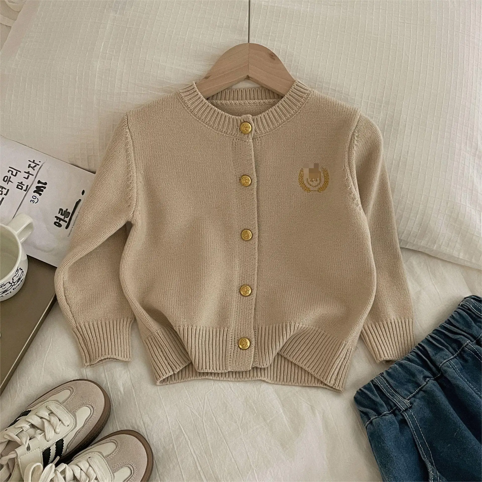New Preppy Style Autumn Winter Spring Solid Color Button Cardigan Sweaters for Girls Boys