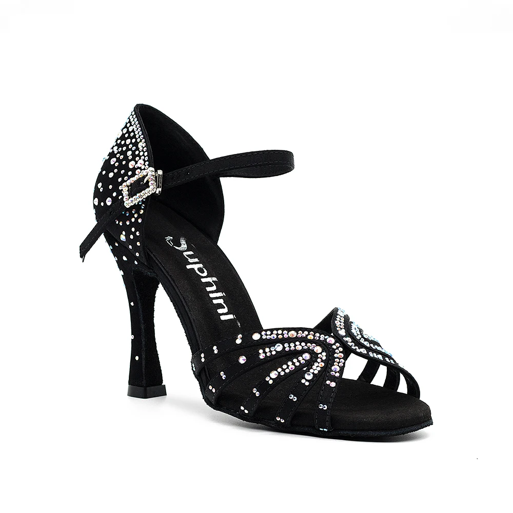 Суфини последняя Звездное с украшением в виде кристаллов с пышной юбкой на плоской подошве танцевальная Женская социальных на каблуках сальса обувь Латинская танцевальная обувь