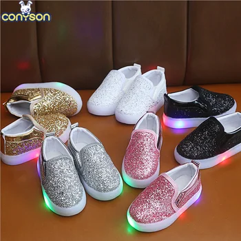 Conyson hot sale new fashion korean toddler size 21-30 Children's baby Casual shoes kids boy girl LED light shine sneakers shoes
