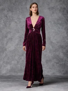 Bettergirl 2026 Ramadan  Retro purple velvet V-neck high slit long dress