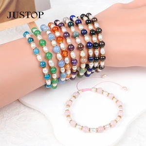 Fashion Bohemian Style Simple Multicolor Handmade Adjustable Gold Natural Stone Pearl Beaded Bracelets Jewelry