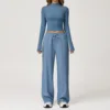 Pantaloni dolci a maniche lunghe blu denim
