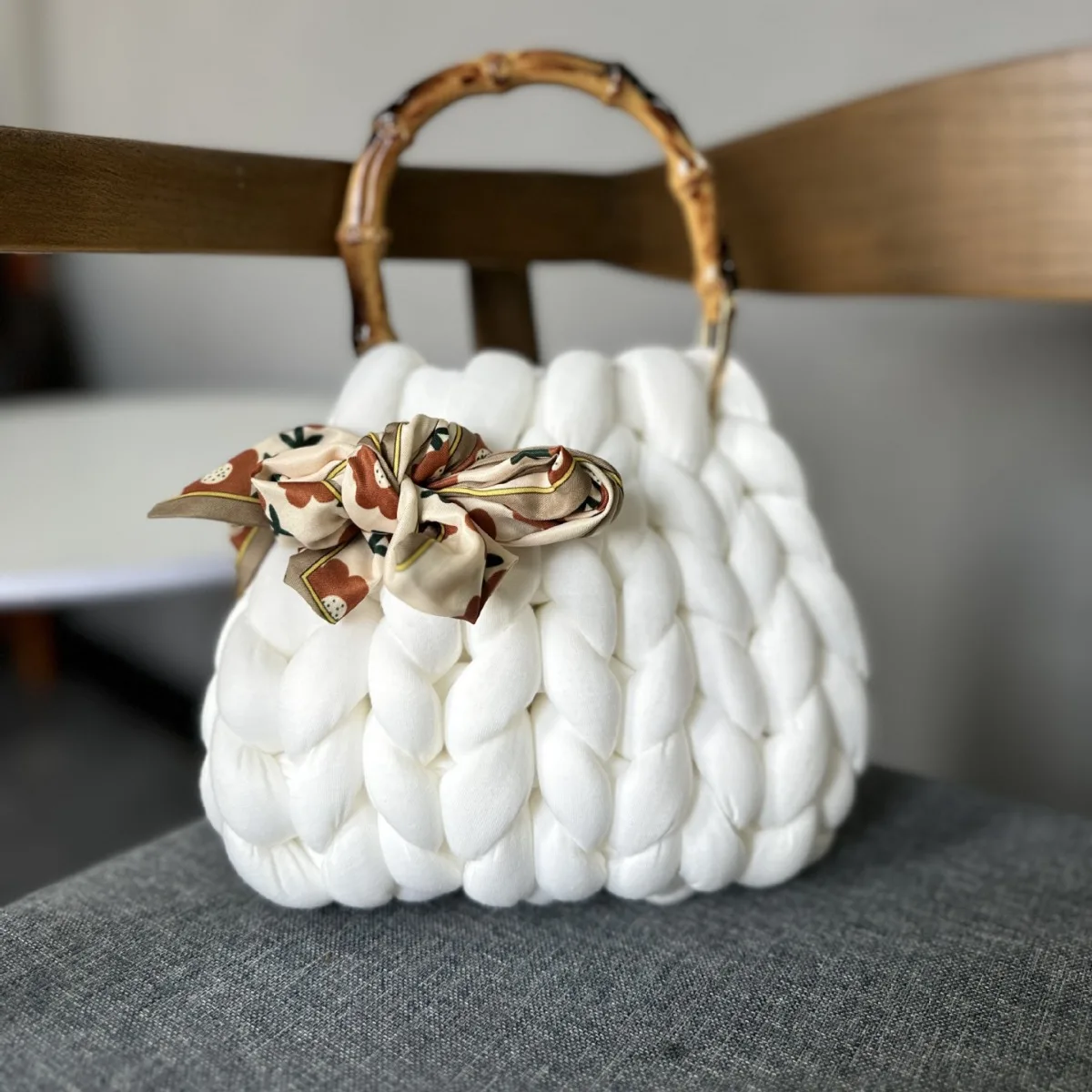 Handmade Corduroy Woven Knit Satchel Purse Handbag Shoulder Women's Knit Clutch Bag