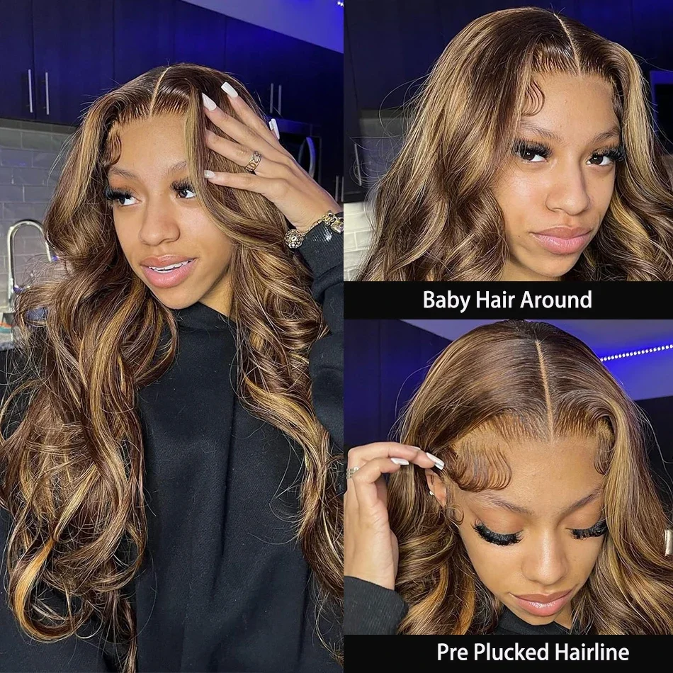 Blonde Highlight Body Wave Lace Front Human Hair Wig HD 13X4 13x6 Lace Frontal Human Hair Wigs For Women_voghion.com
