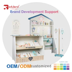 EDULAND Wooden Children Pretend Combined Hospital Set Doctor Nurse Role Play Educational Toy for Girls