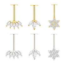 G23 Titanium Gold Plated Small Silver Sterling Vertical Helix Stud Indian Ear Earrings Zircon Flat Back Base Mount Ear Jewelry