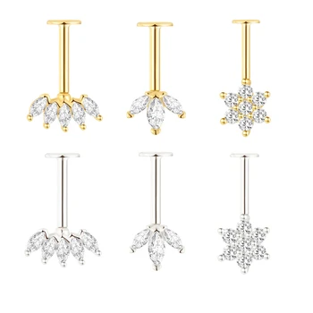 G23 Titanium Gold Plated Small Silver Sterling Vertical Helix Stud Indian Ear Earrings Zircon Flat Back Base Mount Ear Jewelry