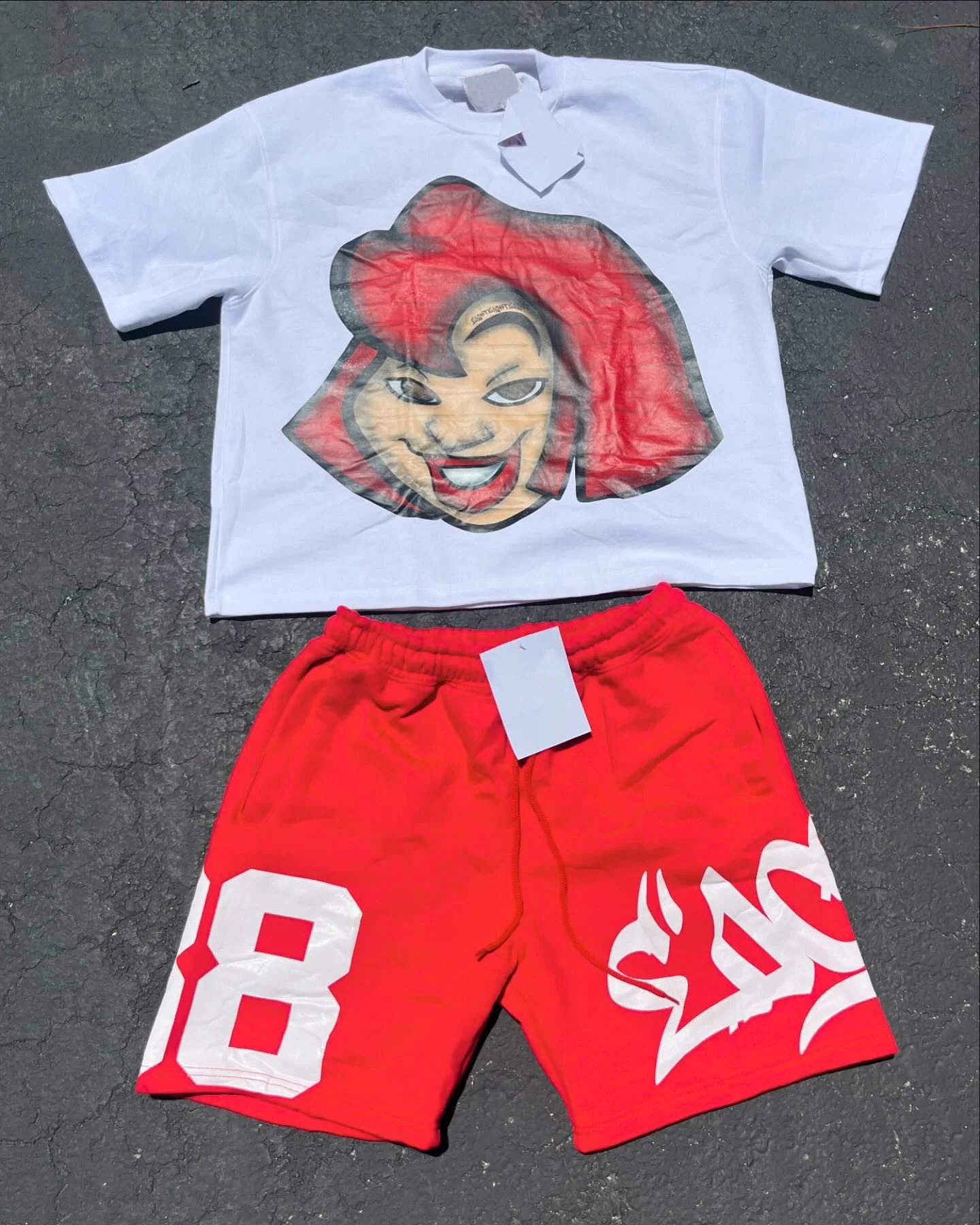 Custom Streetwear Summer Oversized Print Cotton Sports Shorts T-shirts 2 Pieces Set Jogging Suits Basketball Shorts Set for Men