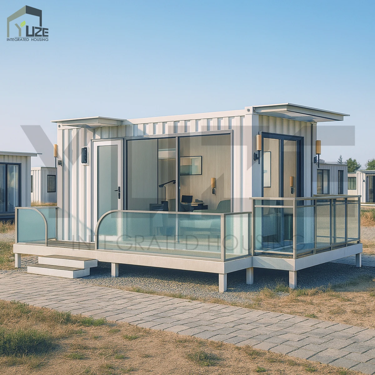 Luxury Design Outdoor Residential Use Waterproof Fireproof Prefabricated Steel Elevated Container House with Balcony
