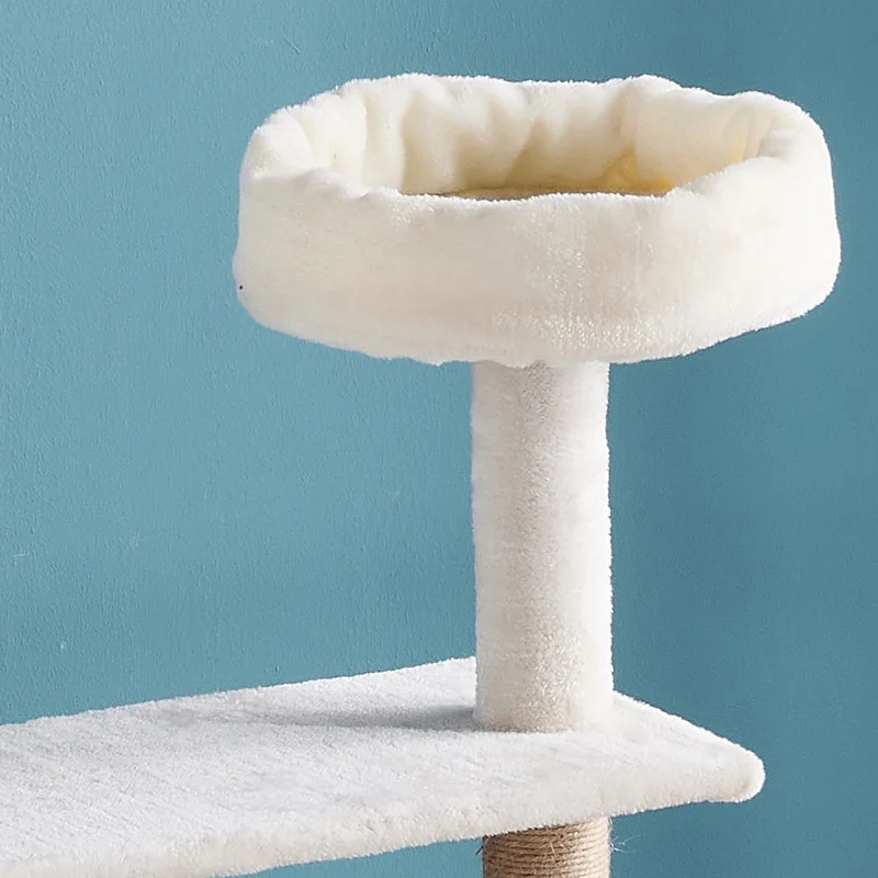 Factory Direct Sale Cat Tree Tower Short Plush Natural Sisal Pet Cat Climbing Stracher Wood Condo Furniture Scratching Post