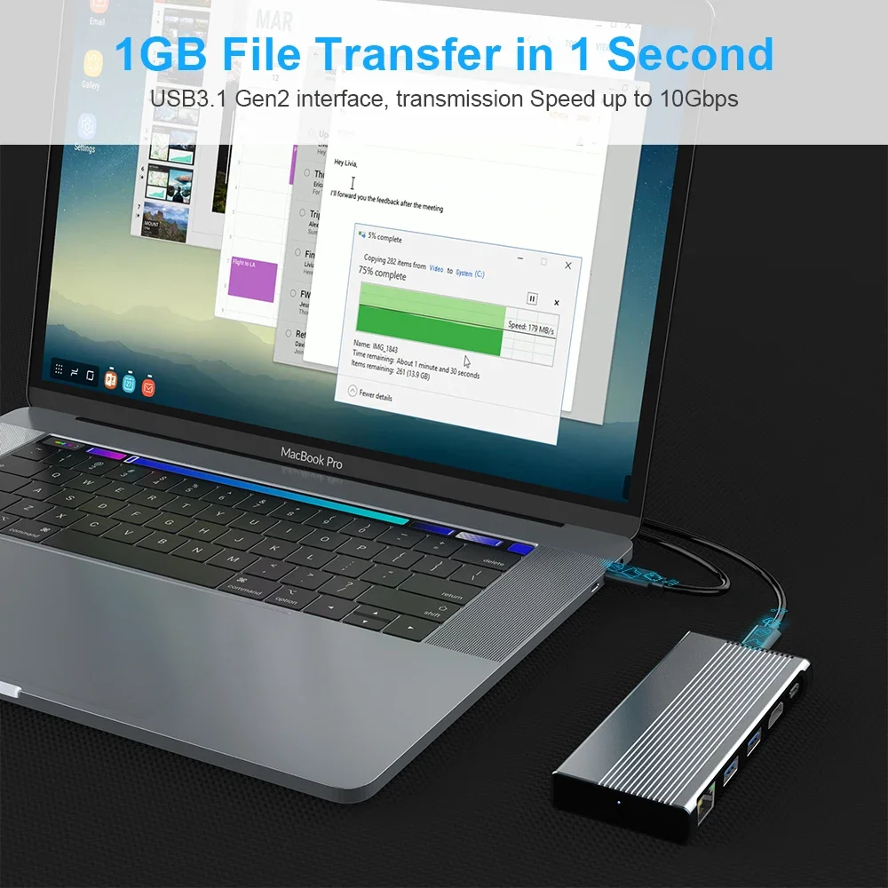 If you are searching for a supplier of a product with perfect quality control and highly competitive prices, which gives you an advantage in expanding your local market, then contact us now!  Competitive suppliers of  10Gbps Type C 4K HD RJ45 1000Mbps USB C Hub With Built in M.2 Ssd Enclosure 6 in 1 Docking Station