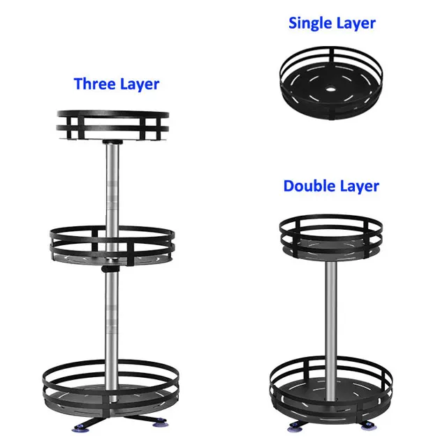 Circular 360 Degree Rotating Spice Rack Metal Standing Storage Three Tier Carbon Steel Kitchen Spice Rack