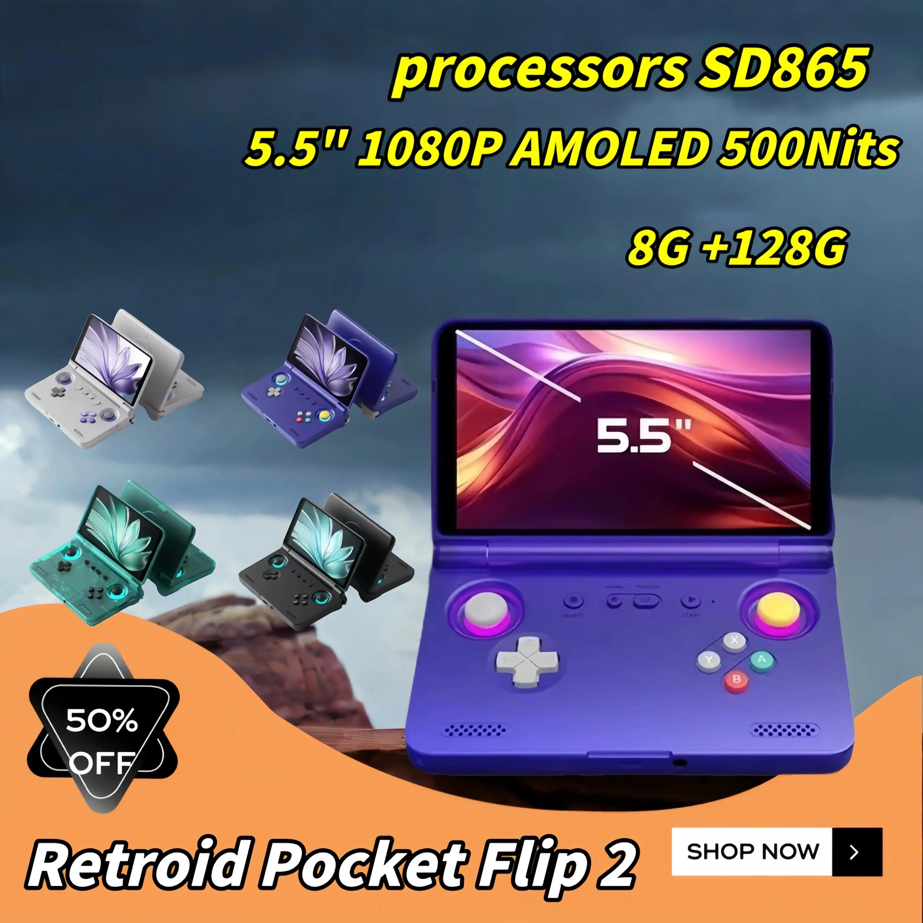 新品未開封 Retroid Pocket Flip 2 SD865 Black Retroid Pocket Flip 2 Konsola do gier Android13 SD865 5.5
