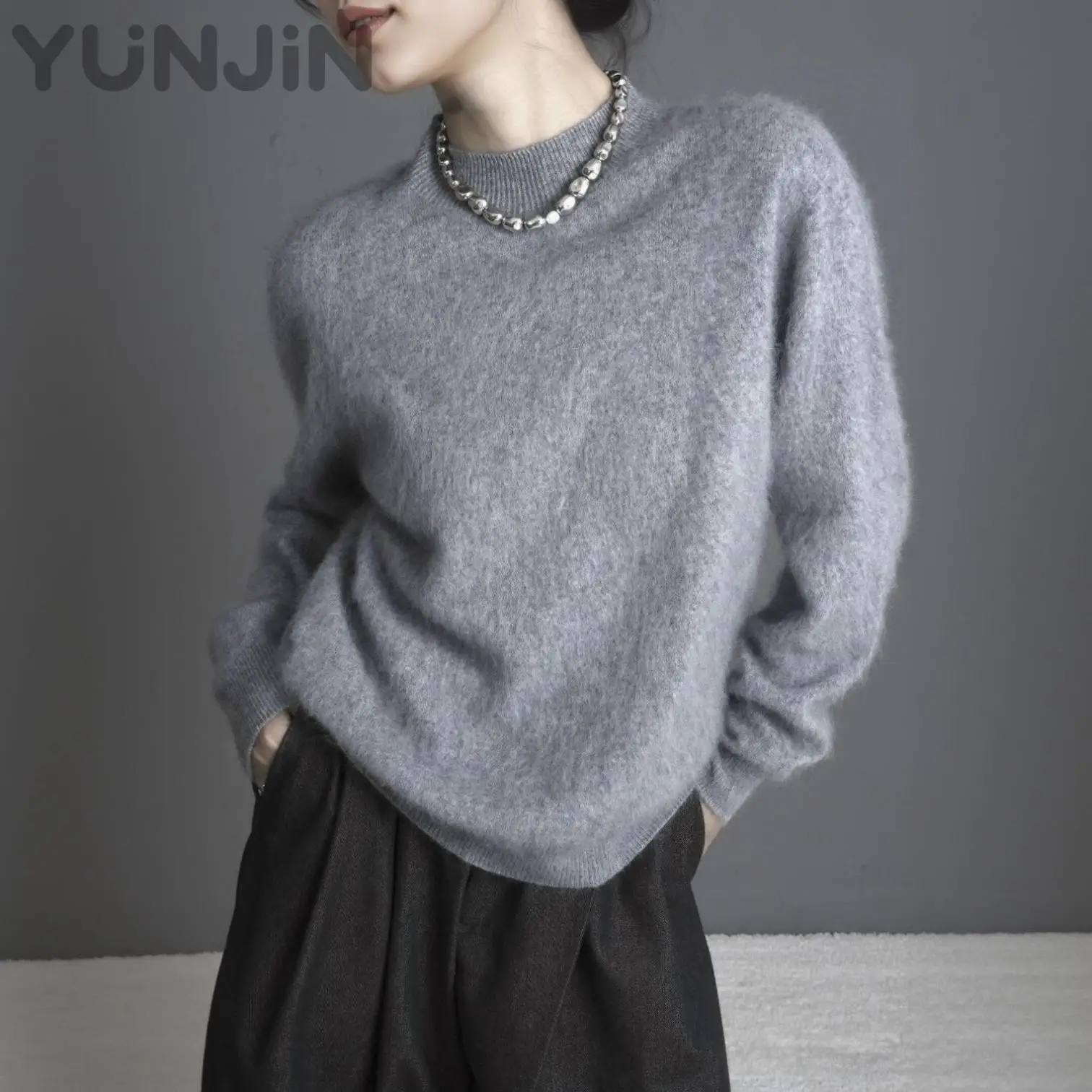 Women's Fashion Wool Cashmere Knit Sweater Half Turtleneck