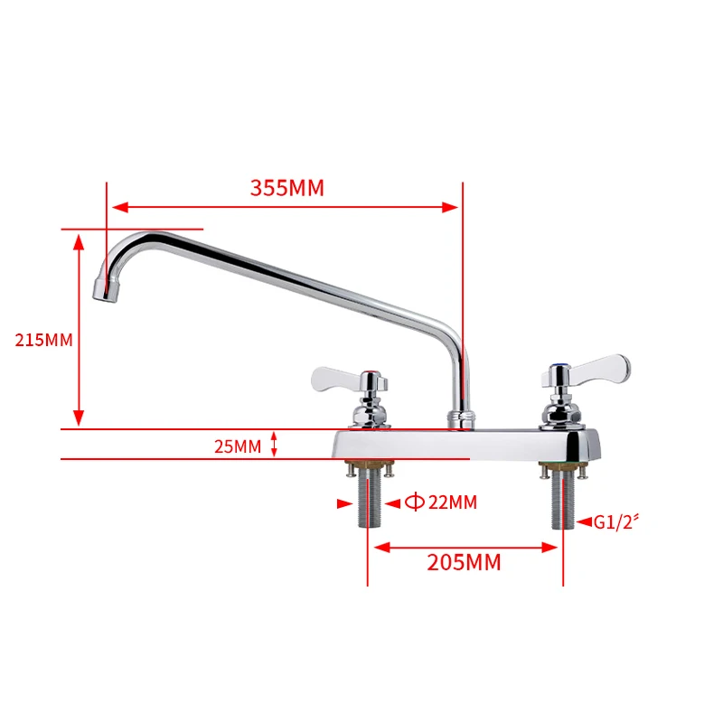 Hot Selling Modern Design Dual Handle Brass Water Tap Hot Cold Commercial Kitchen Sink Faucet for Application 2 Holes supplier