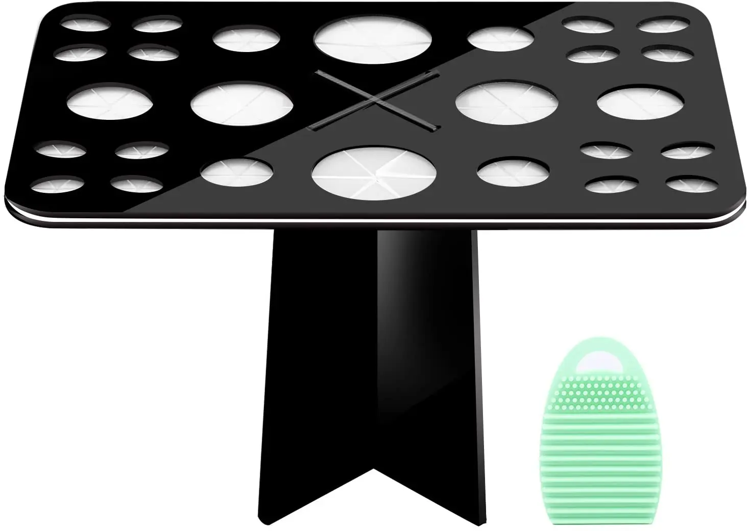 Luxspire Makeup Brush Cleaner Brushegg Cleaning Mat Cosmetic Scrubber Mat And 26-Holes Drying Rack