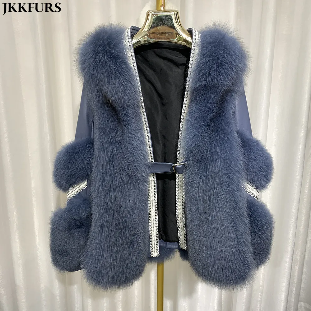 2021 Real Fox Fur Coat Winter Women Coat Genuine Sheepskin Leather ...