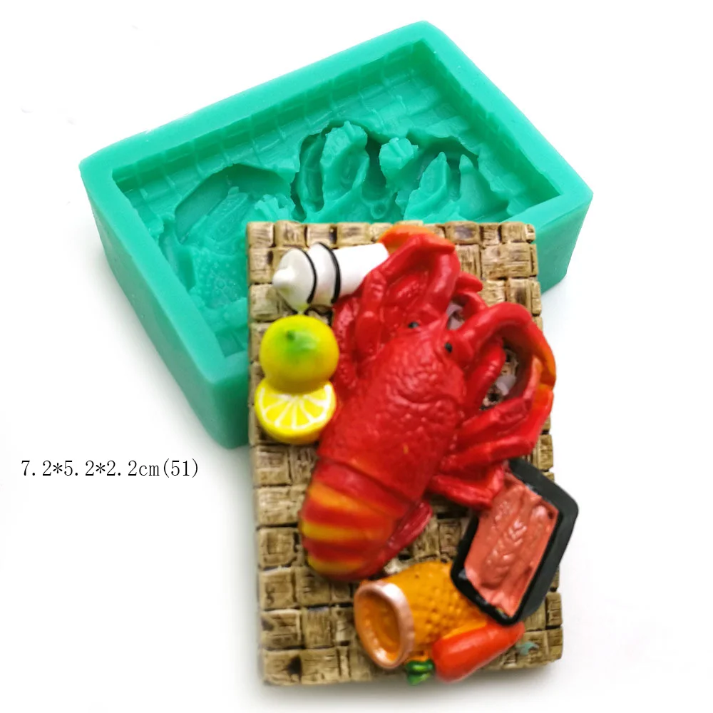 B-5056-3 Lobster Crab Seafood Turn Sugar Resin Cake Silicone Plaster Soap Candle Mold Aromatherapy for 3D Mould