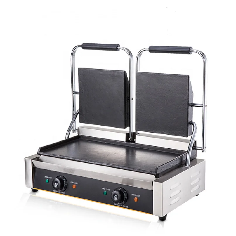 Commercial Sandwich Press Panini Grill Food Machinery Electric Contact Grill with all Grooved Double Plate Panini Grill