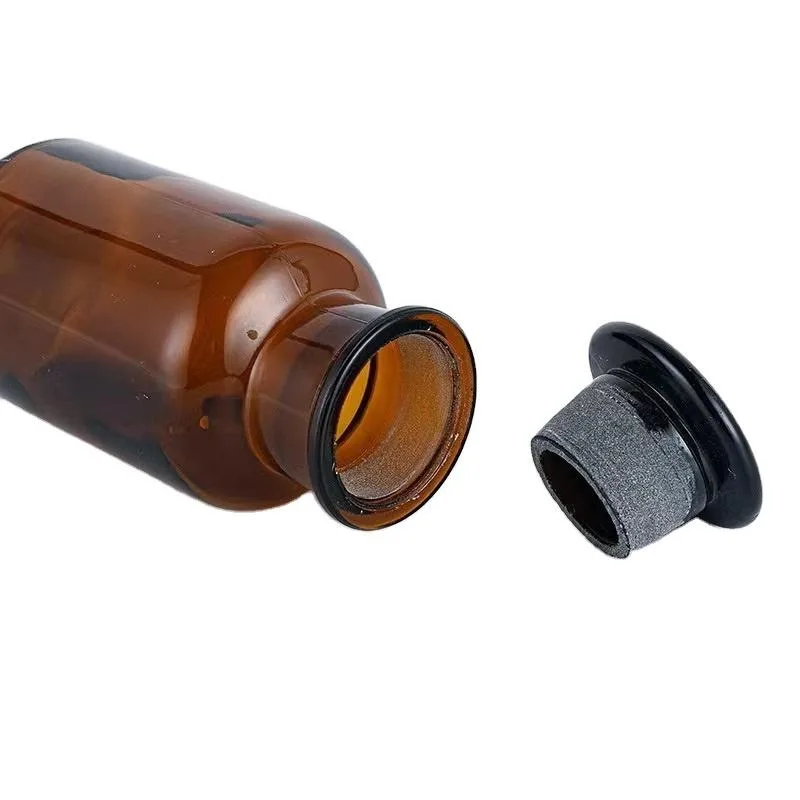 Custom 60ml 125ml 250ml 500ml Amber Brown Narrow Wide Mouth Reagent Bottle Vintage Glass Apothecary Jar With Glass Stopper