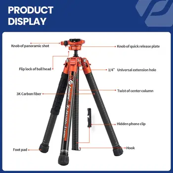 Ultra Light Portable Professional Travel Carbon Fiber Tripod for Camera DSLR 62 Inch Lightweight Travel Camera Tripod detail image