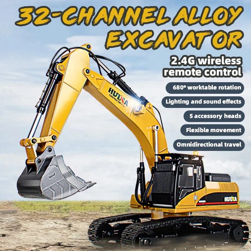 Huina 1580 RC Metal Excavator 1:14, 23CH RTR Truck, Remote Control