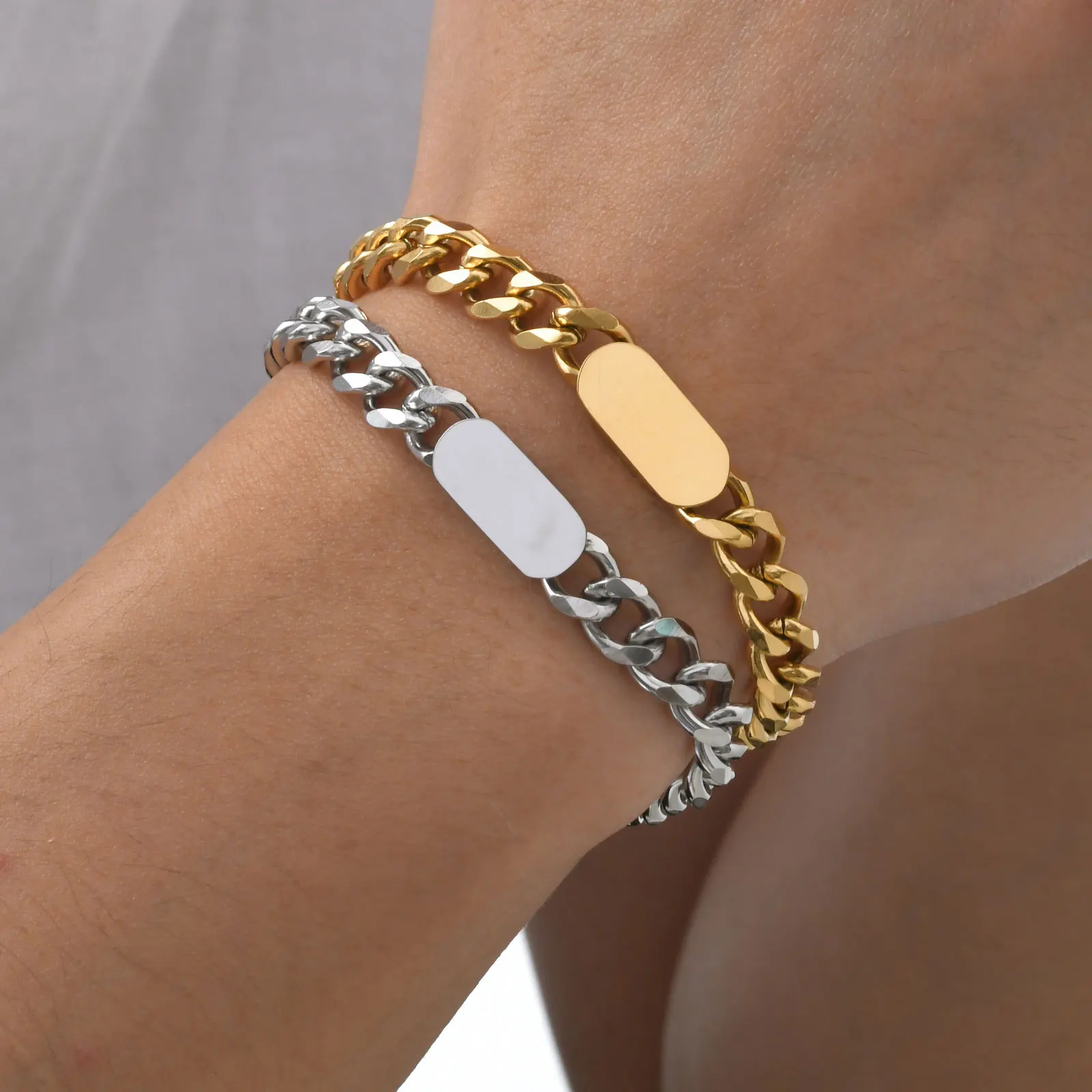 VNOX Men's Two-Tone Link Bracelet – Stainless Steel, Adjustable, 12mm Width, Personalized Engraving Option - View #5