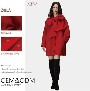 Elegant Big Bow Collar Handmade Button Closure Double Sided Loose Wool Coat Eco-Friendly Winter Casual Clothing for Women