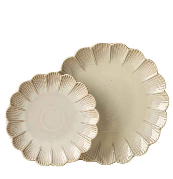 Vintage Keramik Blumen Teller Geprägt Blumen Form Steinzeug Geschirr Teller Keramik Geschirr Japanischen Stil Essen Servier Geschirr