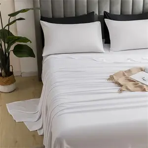 Luxury White Premium Woven Hotel Bed Sheets 200TC Polyester Fabric Wrinkle Resistant Available King Queen Twin Sizes Design