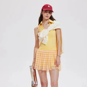 Activewear Breathable Pleated Golf Skirt Women's Deep V Neck Tennis Wear Gym Sports Suit Yoga Skirts With Inner Shorts for Women