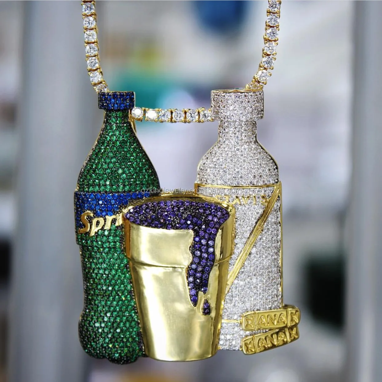 18kgp Custom Lab Diamond Sprite Bottle Purple Cz Cup Combo Pendant Buy New Design Gold Pendant 18kgp Pendant Diamond Pendant Hip Hop Gold Product On Alibaba Com