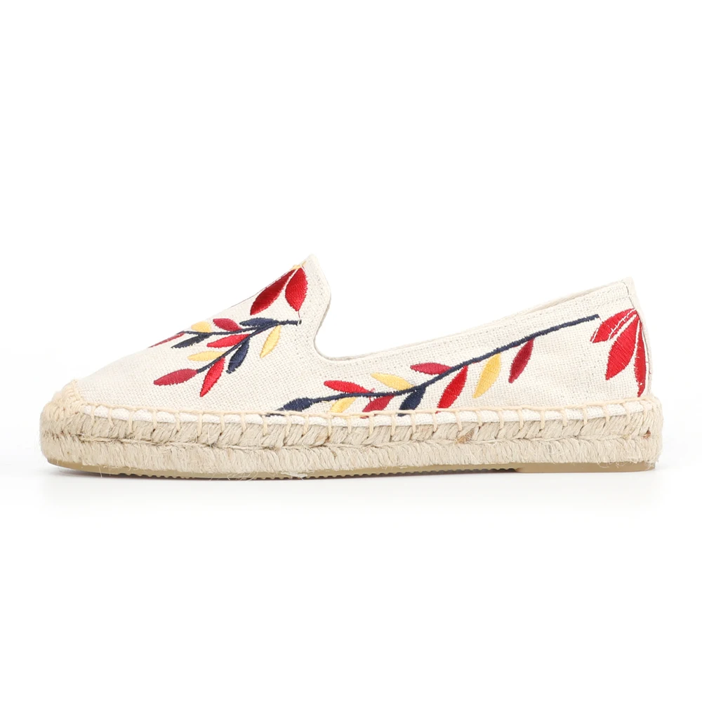 Женские холщовые Эспадрильи с вышивкой в виде Цветных Листьев