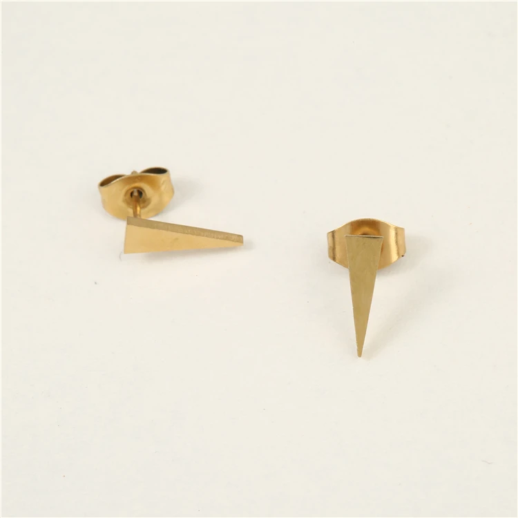Trendy Inverted Triangle Fine Stud Earrings Small Hypoallergenic  316L 18K Gold Plated Stainless Steel Earrings for Women