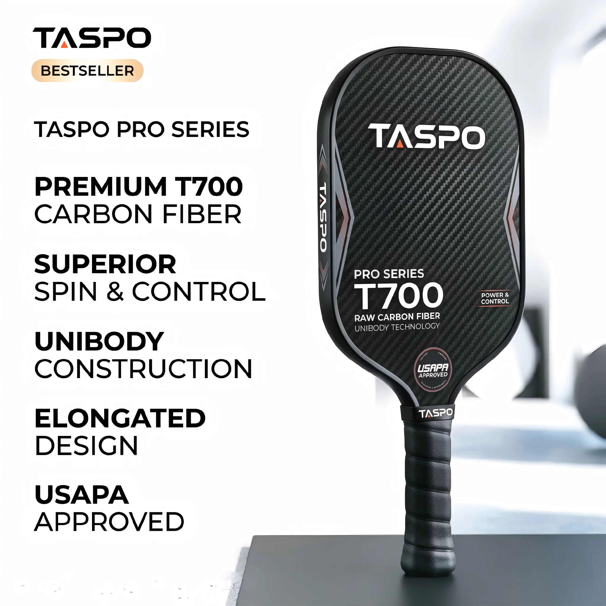 Taspo Training Racket  Carbon Fiber Inner Core Hot Pressing Pickleball Equipments 16mm Thickness Carbon Fiber Pickleball Paddle