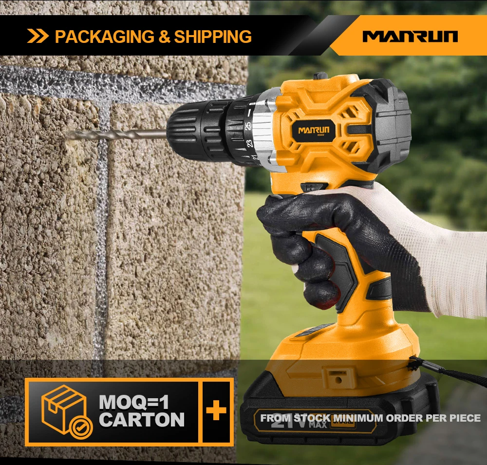 Manrun 21v Brushless Cordless Impact Drill Driver Power Impact Drill