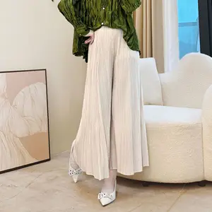 Direct Wholesale of High Quality Women's Summer Miyake Pants Casual Style Pleated Pants with Elastic & Loose Wide Leg