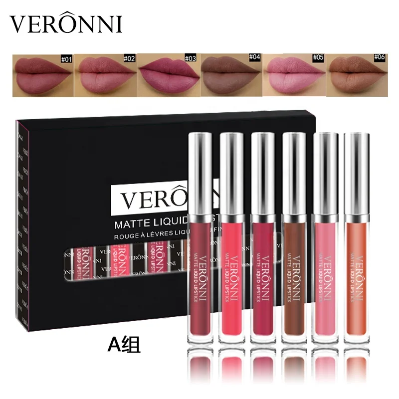 Matte Liquid Lipgloss Set Long Lasting 6-Color Waterproof Lipstick Kit with Beauty Makeup Boxes Makeup Gift Sets