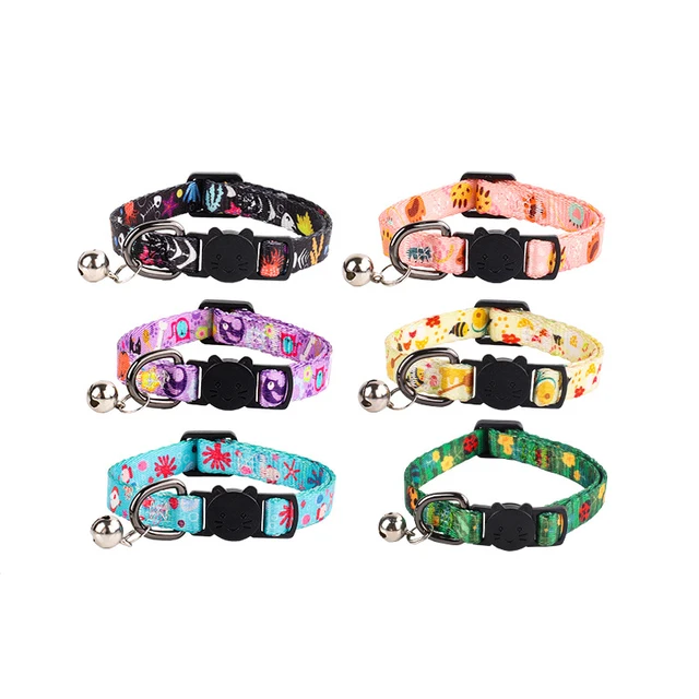 Cheap Wholesale Cute Print Sash Small Bell Adjustable Safety Buckle Cat Collars for Pet Accessories