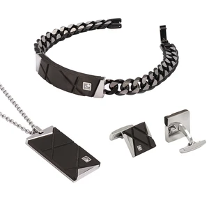 Male Stainless Carbon Fiber Fashion Jewelry Set Men Pendant Necklace Cufflinks Link Bracelet
