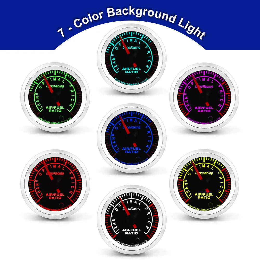 Jauge Rapport Air-carburant 2 Pouces – 7 Couleurs LED, 12V, Pour Tuning Auto (sans Capteur)