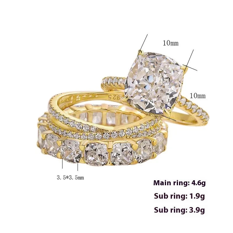 925 Sterling Silver Lab Diamond Wedding Ring Combination Ring 10*10 Ice Flower Cut Simulation Diamond