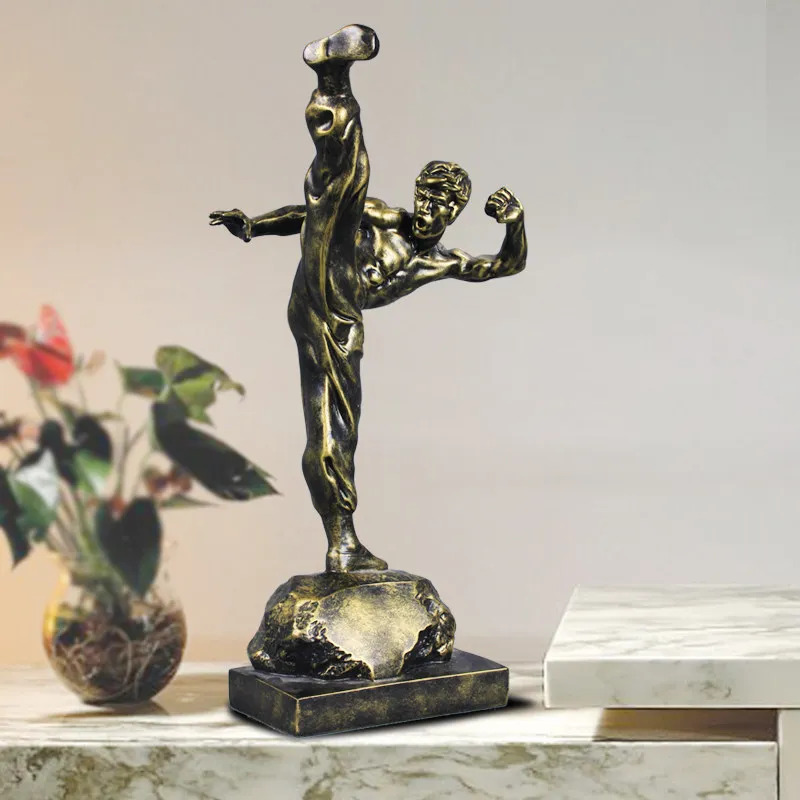 Shunxu Resin Kung Fu Kicking Pose Trophy Martial Arts Award Statue Supplier Wholesale