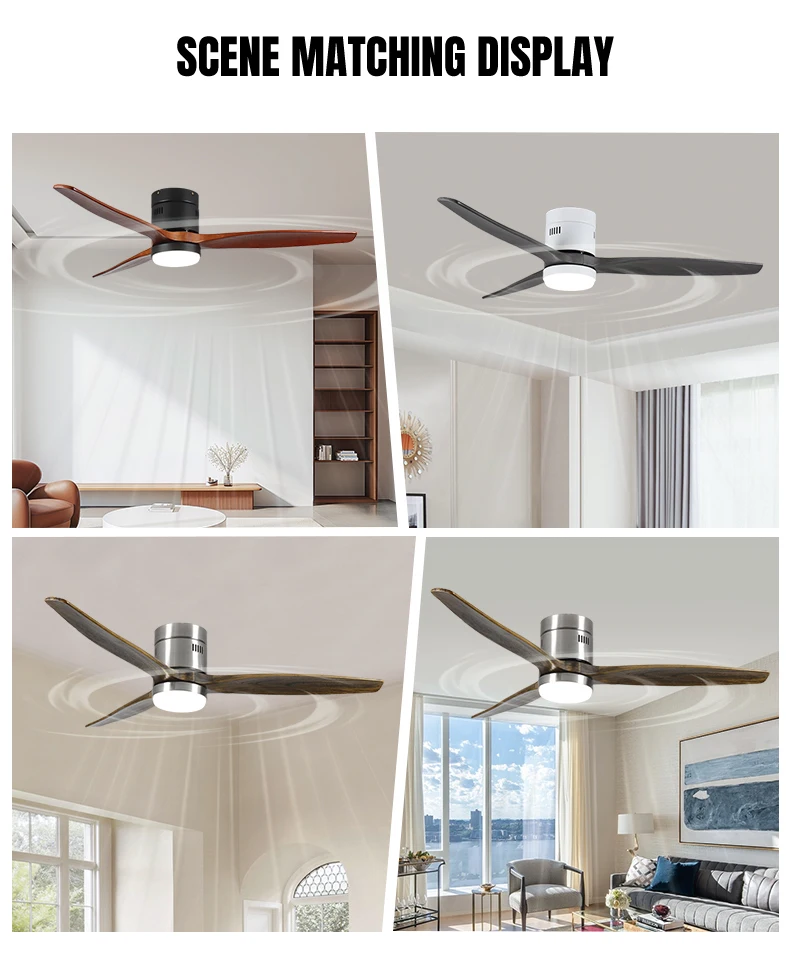 42 52inch Iron Black Unique Solid Wood Air Purifier Ceiling Fan for Living Room with Light