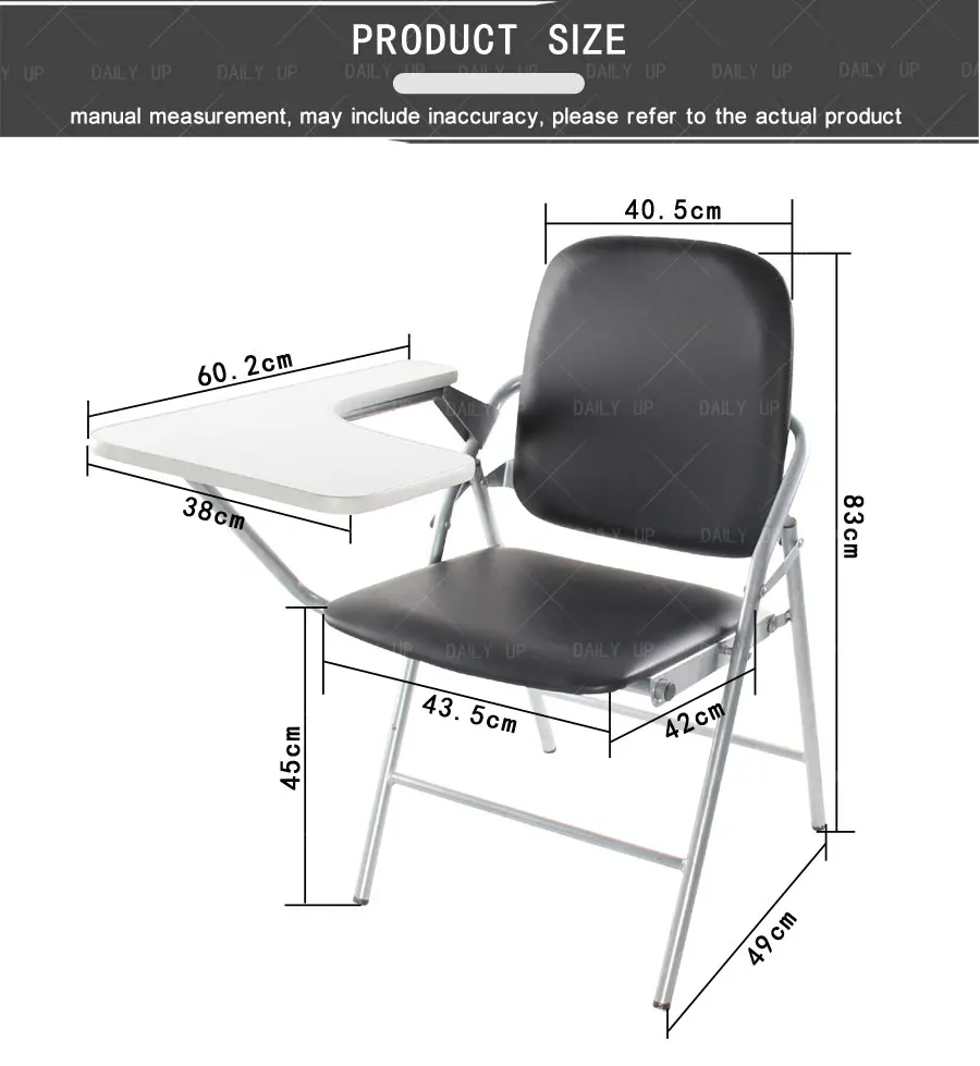 PU Leather padded Seat Folding Chair With Tablet And Book Holder Foldable Office Computer Chair For Meeting Reference Training