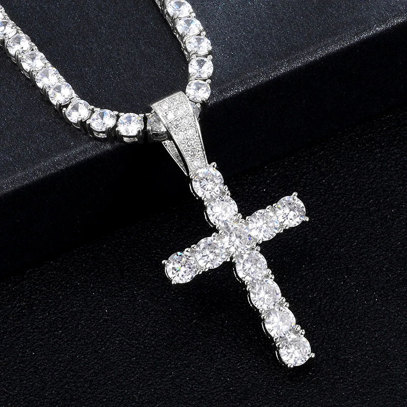 Round Cut Diamond Cross Pendant Iced Out CZ Bling Bling Zircon Diamond Pendants Necklaces 18k Gold Plated Hip Hop Jewelry Men