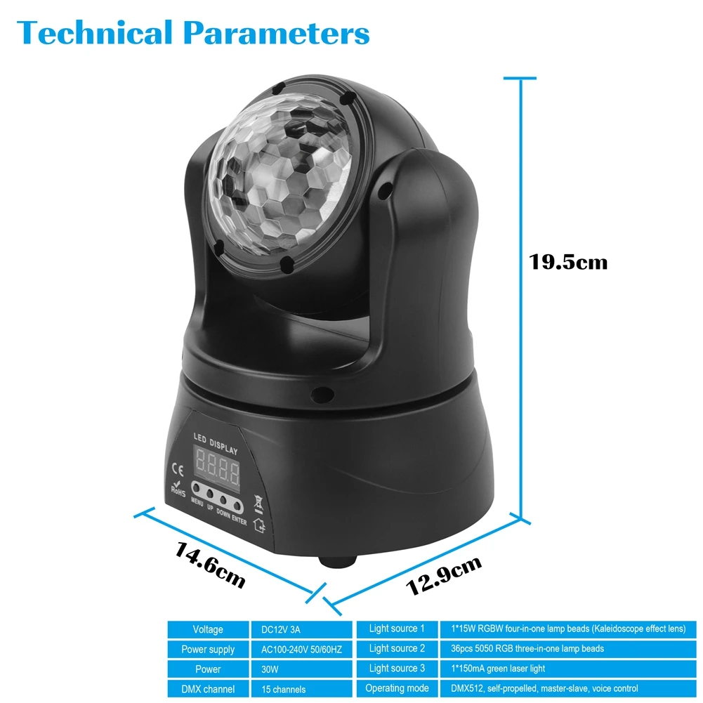 U`king 30W Mini Double Sided Moving Head Stage Light RGBW