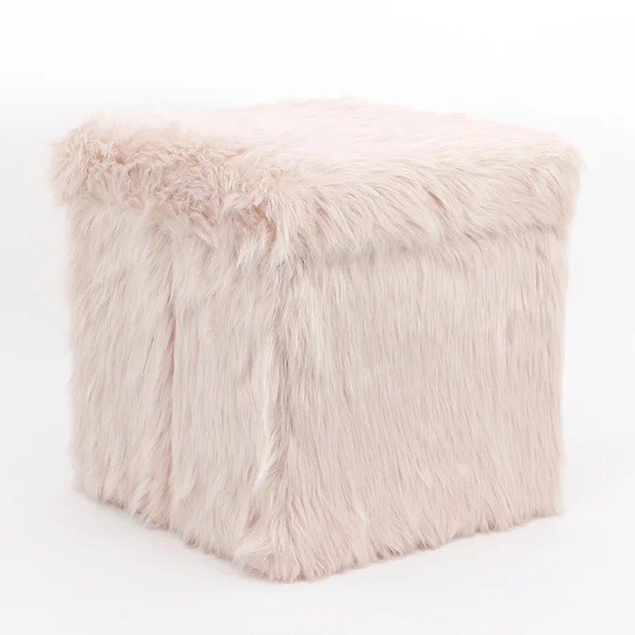 New Design Luxury Faux Fur Poof Ottomans Stool Chair with Storage Space Saving Living Room